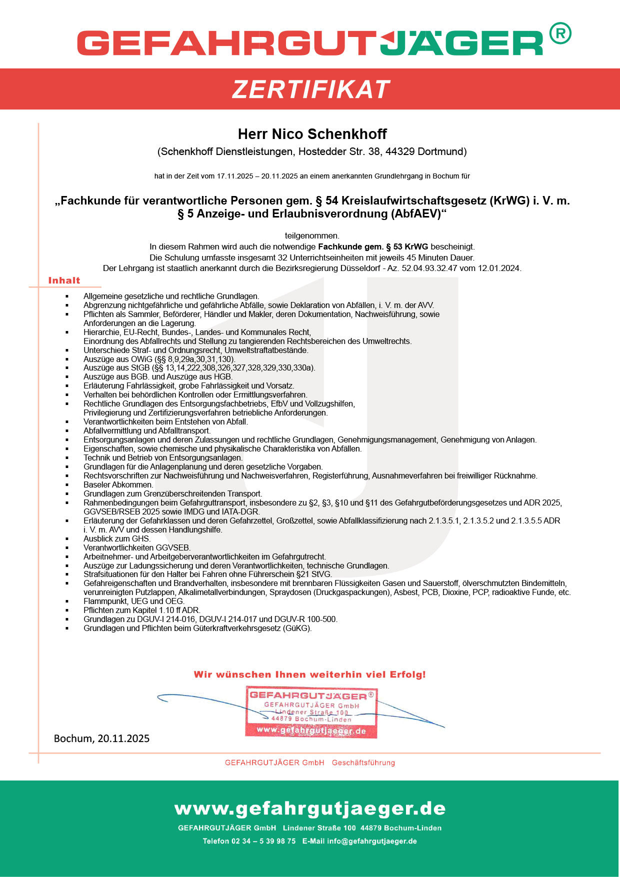 Fachkunde für verantwortliche Personen gem. § 53 Kreislaufwirtschaftsgesetz (KrWG)